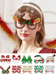 1 pièce Lunettes en papier avec motifs Père Noël, sapin de Noël, renne. Lunettes de Noël, accessoires photo, décorations de Noël - Hiver, Nouvel An, Lunettes de Noël 2026. Lunettes de fête de Noël créatives et originales, accessoires photo pour le Nouvel An, fournitures de fête et d'événement, accessoires de fête