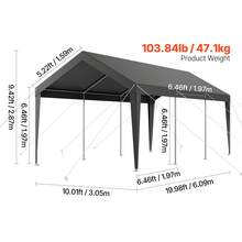 Carport, 10 X 20 FT Outdoor Car Canopy, Potable Carport, Heavy Duty Galvanized Car Shelter, UV-Resistant & Water-Resistant, All-Season Protection, Storage Shed For Car Boat Motorcycle Grey - Grey - View 10