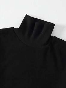 3pcs Boys' Solid Color Thermal Fleece Turtleneck Long Sleeve Base Layer T-Shirts, Autumn/Winter