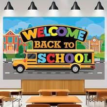 Pancarta plana 2D de bienvenida de vuelta a la escuela, fondo de apertura de la escuela, decoración del primer día de clases, decoración de la fiesta de regreso a la escuela de los estudiantes, adecuada para el aula, la fiesta, la decoración del hogar, la decoración de la temporada de regreso a la escuela, el entorno del aula, la decoración de la oficina, material resistente a la intemperie, decoración navideña, duradera, montaje de eventos, organizador de fiestas