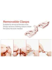 1 件玫瑰金金属镂空心形水晶镶嵌闪亮珠宝表带适用于 Ultra 3 2 1 SE S10 S9 S8 S7 S6 S5 S4 S3 S2 S1 智能手表系列 38 毫米 40 毫米 41 毫米 42 毫米 44 毫米 45 毫米 46 毫米 49 毫米，情人节情侣礼物