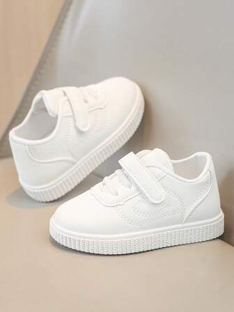 1 Pair Children's PU Leather Fashion Lightweight Comfortable Little Girls Shoes, Spring/Autumn Embroidered White Low-Top Sneakers