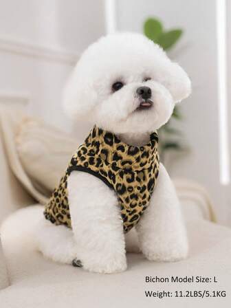1pc Khaki Leopard Print & Spotted Gourd Pattern Cotton Dog Coat With Back Zipper, Washable Pet Jacket Suitable For Large, Medium And Small Dogs, For Indoor Or Outdoor Wear