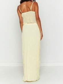 Womens Two Piece Summer Outfits Sleeveless Ruffle Hem Cami Tops And Long Skirt Set Beachwear - 黃色 - 查看 7