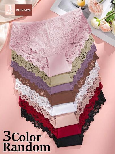 FOVTY 3PCS Plus Size Random Women's Autumn And Winter Fashion Classic Pattern Soft Panties