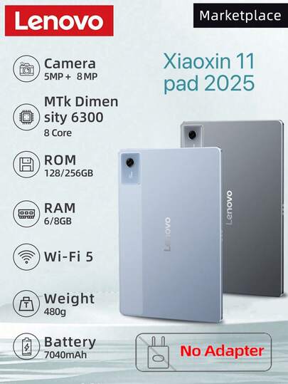 Lenovo Xiaoxin Pad 2025 Global Edition, 11-Inch Screen, 2.5K Resolution, 8GB RAM, 128GB Storage Space, MediaTek Processor, 7040 MAh Battery, No Adapter
