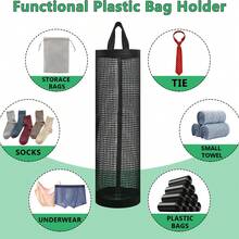 1/3 piezas Soporte de pared para bolsas de basura de cocina, organizador de almacenamiento, dispensador de bolsas de plástico, caja de almacenamiento, bolsa de almacenamiento montada en la pared con ganchos, accesorios de almacenamiento de cocina - Negro - Ver 10