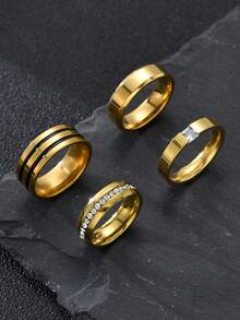 1pc/3pcs/4pcs Fashionable Y2K Retro Minimalist Starry Rhinestone Unisex Asymmetrical Couple Rings Set, Gift For Holiday Party, Vacation, Date, Everyday Wear