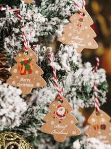 48 szt. Vintage choinka z napisem graficznym do pakowania prezentów ze sznurkami, papierowa etykieta dekoracyjna z motywem Świętego Mikołaja i bałwana na świąteczne upominki - Wielokolorowe - Zobacz 1