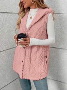 Women's New Autumn/Winter Solid Color Sleeveless Hooded Coral Fleece Jacket - Pink - View 3