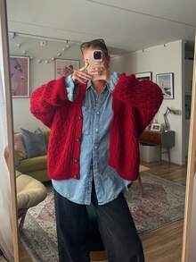 Senya Women's Solid Colour V-Neck Single-Breasted Knitted Jumper Cardigan, Loose Casual, Red, Office, Daily Commute, Christmas, Valentine's Day, Graduation, Back-To-School, Halloween, New Year's Twisted Rope Sweater Top