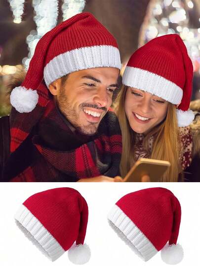全新 1 款节日圣诞节女士圣诞帽 - 涤纶针织面料，红色冬季保暖帽 - 纯色，无弹性，套头闭合，轻便，仅可手洗，冬季场合主题，红色，男女皆宜的针织圣诞帽，红色冬季保暖帽，轻质涤纶，无弹性，仅可手洗，适合户外和休闲使用