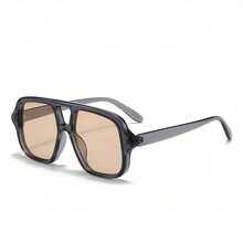 1 Pcs/Set, Fashionable Oversized Double-Bridge Sunglasses Multiple Colors Available Perfect For Daily Dates, Commuting, Street Style Outfits, Or As Gifts Includes Eyewear Case - gray-tea - View 1