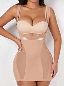 Women's Open Bust Sculpting Chest Dress Support Body Shaper-Dress Mesh One Piece Full Slip Tummy Control Shapewear With Adjustable Strap