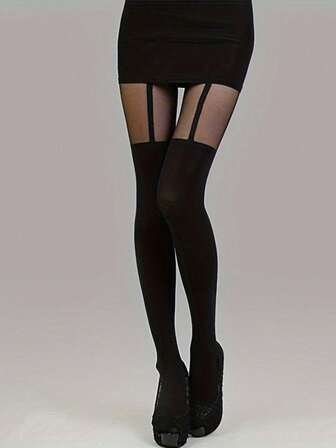 1pc Women's Fashion Faux Suspender Tights, Cozy