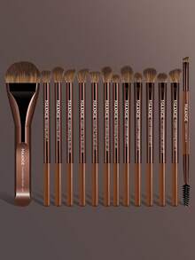 MAANGE Conjunto de 13/14/15 pincéis de maquiagem profissionais com cerdas macias e cabo longo de alumínio, incluindo pincel para cílios, pincel para sombra, pincel para sobrancelhas, pincel para esfumar, pincel para lábios, pincel para iluminador e pincel para corretivo. Adequado para cosméticos em pó, líquidos e cremosos. Ideal para uso diário e viagens. Conjunto de acessórios de maquiagem perfeito para presentear amigas e amigos. Conjunto completo de pincéis de maquiagem profissionais. - Castanho - Ver 3