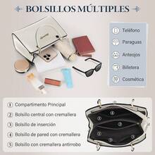 NUBILY Bolsas de Mujer Moda Bolsa de Mano Impermeable PU Bolsa Tote con Pompón Bolso Crossbody Hombro para Casual Viajes Citas Compras - Beis - Ver 7