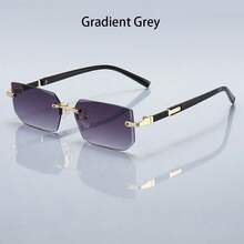 奢华无框矩形渐变镜片男女通用时尚眼镜，金属镜框，设计师品牌时尚眼镜，夏季柔和色调，优雅美学，度假装扮，热带海滩度假风，经典摩托车驾驶眼镜，男士时尚眼镜 - 101 - 查看 24