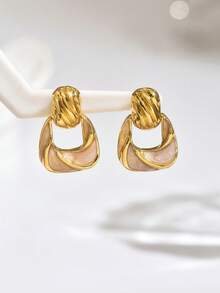 1 Pair Retro Dual-Tone Geometric Earrings, Simple Yet Stylish Design Adds Vintage Flair To Your Look - Yellow Gold - View 12