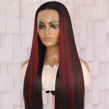 28 Inch Long Black Wine Red Pinao Color Lace Front Wig Ombre Color Fancy Wigs Long Silky Straight Lace Front Wig Glueless Heat Resistant Fiber Hair Replacement Wig For Women Cosplay Halloween Party & Daily Use - 間色 - 查看 3