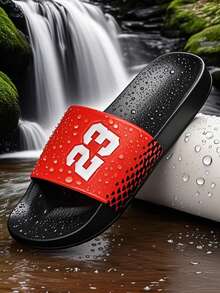 Youth, Campus Student Boy & Girl Indoor Slippers, Bathroom Slippers, Outdoor Beach Slippers, Pool Slippers, Rainy Day Slippers, Soft & Comfortable, Non-Slip Sole, Slippers, Slip-On Sandals, Lucky Number (23) - Red - View 13