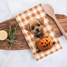 1 Set/2 Stück/100 Stück süße Welpen mit Kürbis Halloween Muster Küchentücher und Geschirrtücher, geeignet für Inneneinrichtung in Restaurants, Küchen und Bädern, Party Dekoration, Festivalgeschenke, als Geschenk