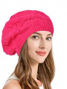 2Pcs/1pc Women's Fashion Hollow Knitted Leaf Flower Beret Casual Daily Beret Solid Color Fashion Versatile Hat Slack, Suitable For Daily Life And Travel