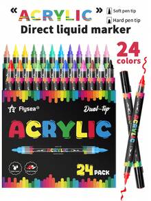 1pc Dual-Tip Acrylic Marker Pen, 24 Colors Student Art Professional Soft Brush Tip Painting Pens, Durable High-Quality Coloring Markers, Blendable Quick-Dry Filling Pens, Non-Bleed Graffiti Pens, Highlighters, Hand-Drawn Pens, Watercolor Pens, Holiday Card Painting Supplies - Soft Tip Marker Pen - View 2