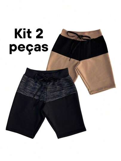 Kit 2 Bermuda Bicolor Shorts Infantil Masculina Moletom Moletinho Menino criança 02 a 12 anos