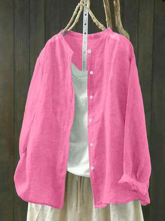 大码女式纯色立领长袖衬衫，春/夏/秋季