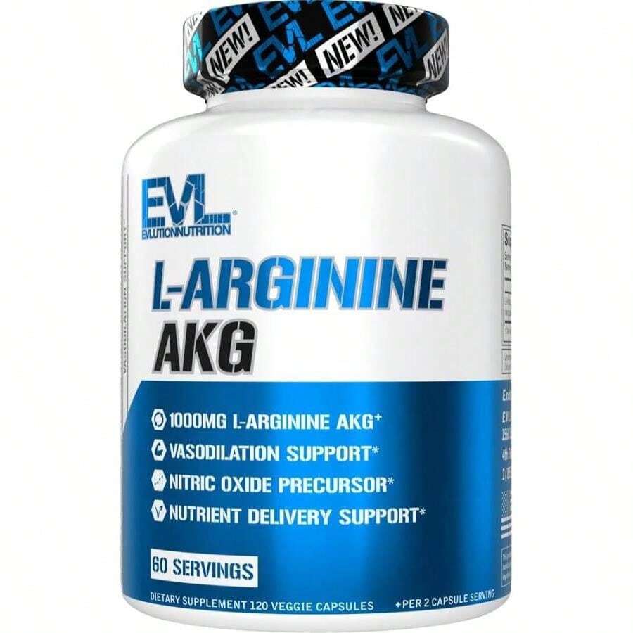Evlution L-Arginine AKG - Vasodilation &Amp; Nutrient Delivery Support - Nitric Oxide Precursor - 1000mg L-Arginine AKG - Gluten Free &Amp; Non-GMO - Dietary Supplement - 60 Servings - 120 Veggie Capsules - Trắng - Xem 1