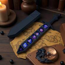 7pcs Dice Set With 3D Printed ABS Resin Sword-Shaped Storage Box, Suitable For TTRPG/RPG Tabletop Games Or Other Board Games | Unique Dice Sword, Suitable For Autumn Game Parties (Blue-Purple), Personalized Christmas Gift, Gift For Boyfriend, Creative Gifts For Men, Fun Gifts For Teenagers - Multicolor - View 6