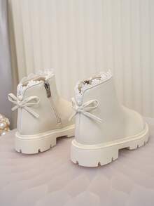 1 Pair Children's Lace Trim Cute Bow Casual Comfortable Outdoor Boots - Beige - View 5