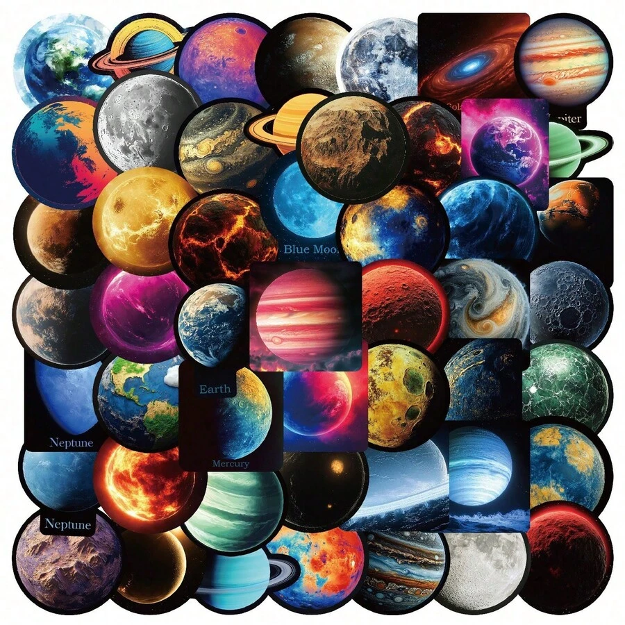 Halloween Back To School Label Process Stickers 1 Pack Of 50 Universe Planets Graffiti Stickers Electric Vehicle Helmet TV Water Cup Trolley Case Stickers