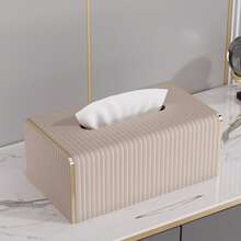 条纹 PU 皮革纸巾盒，北欧奢华风格酒店金边纸巾盒，适用于客厅卧室，创意大号餐巾纸分配器，母亲节礼物，家居浴室装饰，浴室收纳，秋季装饰，返校 - 彩色 - 查看 1