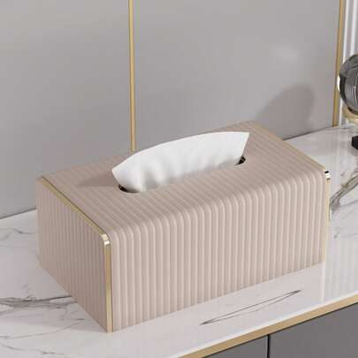 Scatola portasalviette in pelle PU rigata, stile nordico di lusso, portasalviette da hotel con bordo dorato per soggiorno e camera da letto, dispenser di tovaglioli creativo di grandi dimensioni, regalo per la festa della mamma, decorazione per bagno e casa, decorazione autunnale, articoli per il ritorno a scuola