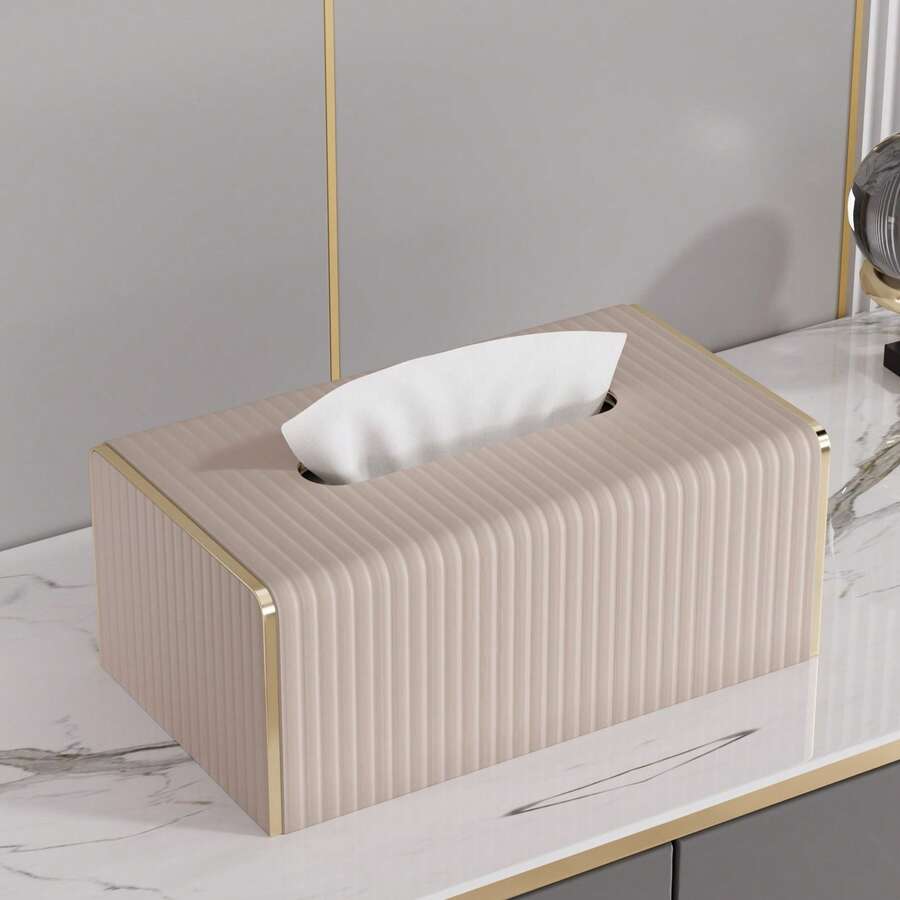 条纹 PU 皮革纸巾盒，北欧奢华风格酒店金边纸巾盒，适用于客厅卧室，创意大号餐巾纸分配器，母亲节礼物，家居浴室装饰，浴室收纳，秋季装饰，返校 - 彩色 - 查看 1