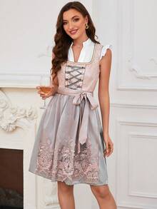 ii 女士慕尼黑啤酒节服装 2 件套连衣裙 德国啤酒狂欢节服装 - 粉色 - 查看 3