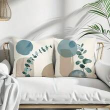Pacote com 4 capas de almofadas decorativas com plantas abstratas e geométricas Boho - 45 x 45 cm, estampa de um lado, 100% poliéster com fecho de zíper e design moderno para sofá, sala de estar e quarto, sem enchimentos incluídos