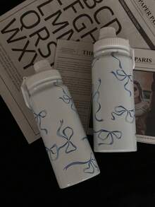 600ml/800ml/1000ml三种容量水壶可选，不锈钢保温水壶，大容量设计，蓝色蝴蝶结印花，水壶造型极具吸引力，配有手提包，方便携带，适合送给家人朋友的礼物，万圣节礼物，圣诞节礼物 - 彩色 - 查看 7