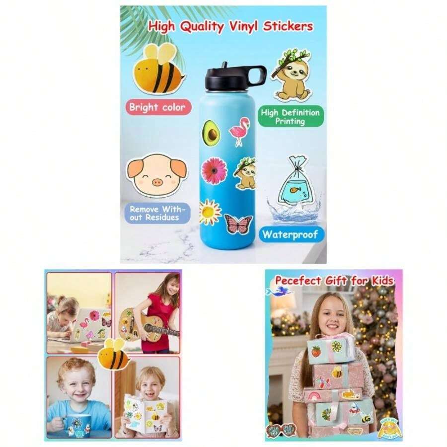 200Pcs Bottle Stickers, Cute Stickers Bottles, Vinyl Waterproof Aesthetic Laptop Sticker Pack Classroom Prizes Skateboard Teens Girls Students