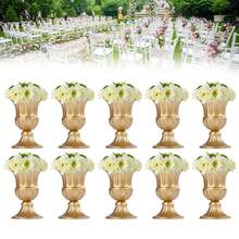 WUPYI2018 10 Stück Golden Metall Vase für Hochzeit, Klein Blumenvase Deko Hochzeit Mittelstücke Vintage Trompetenvase für Jubiläumsfeier Party Geburtstag Ereignis Gang Dekoration - Gold - Übersicht 5