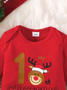 3件套新生男宝宝休闲针织熊猫印花长袖连体衣+熊猫印花裤子+帽子套装 - 紅色 - 查看 4