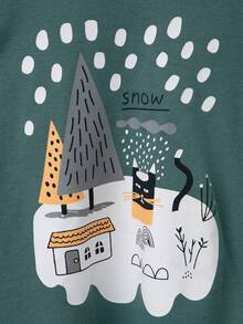 圣诞节幼儿男童保暖内衣套装，绿色圣诞树卡通印花家居服，纯棉春秋睡衣，男童长袖和长裤 - 綠色 - 查看 6