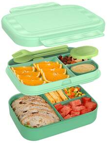 Classic Bento Lunch Box - Stackable Leakproof Multi-Compartment Lunch Container With Sauce Pot, 5.8 Cup Capacity, Includes Cutlery Set, School Supplies - Multicolor - View 8