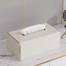 条纹 PU 皮革纸巾盒，北欧奢华风格酒店金边纸巾盒，适用于客厅卧室，创意大号餐巾纸分配器，母亲节礼物，家居浴室装饰，浴室收纳，秋季装饰，返校 - 彩色 - 查看 4