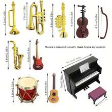 11pcs 1:12 Scale Classical Musical Instrument Model Set - Miniature Resin Piano, Guitar, Violin, Saxophone Models, Suitable For Christmas Party Decor, Creative Display Cabinet, Shooting Props, Dollhouse And Collection Decoration - Resin Models For Dollhouse Home Decor, No Electricity Required, Musical Decor, Playful Design, Detailed Craftsmanship, Mini DIY Components - Multicolor - View 3