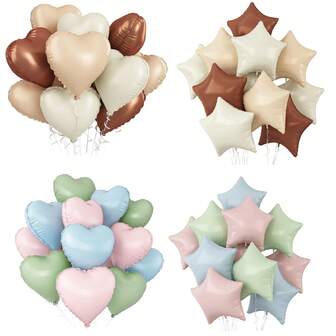 1/6/12 件 18 英寸心形星形气球，棕色米色粉色蓝色绿色奶油色心形星形氦气铝箔气球主题派对用品生日派对订婚婚礼情人节装饰