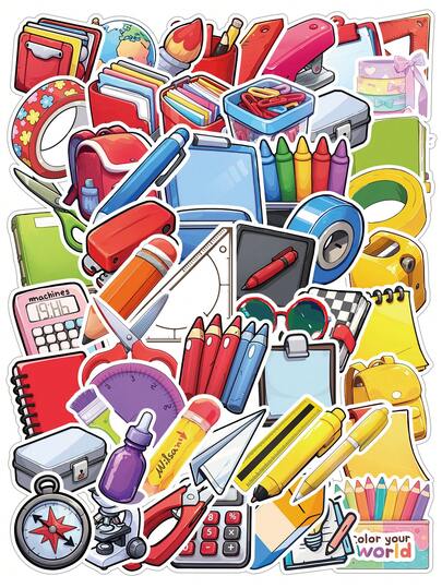 54/108 piezas Pegatinas de papelería de dibujos animados, pegatinas de vinilo lindas y resistentes al agua para botellas de agua, portátiles, patinetas, equipaje, pegatinas para maestros, adultos
