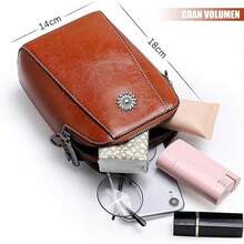 Bolso Crossbody Mujer - Pequeños Bandolera Bolsa para Teléfonoóvil, Monedero Suave PU Cuero Impermeable con Cremallera de 2 Capas Cartera Hombro y Bolso de Mano - Marrón - Ver 2